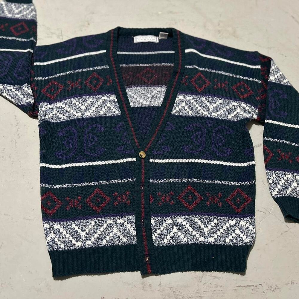 **Vintage 80s Michael Gerald Navy and Purple Cardigan**